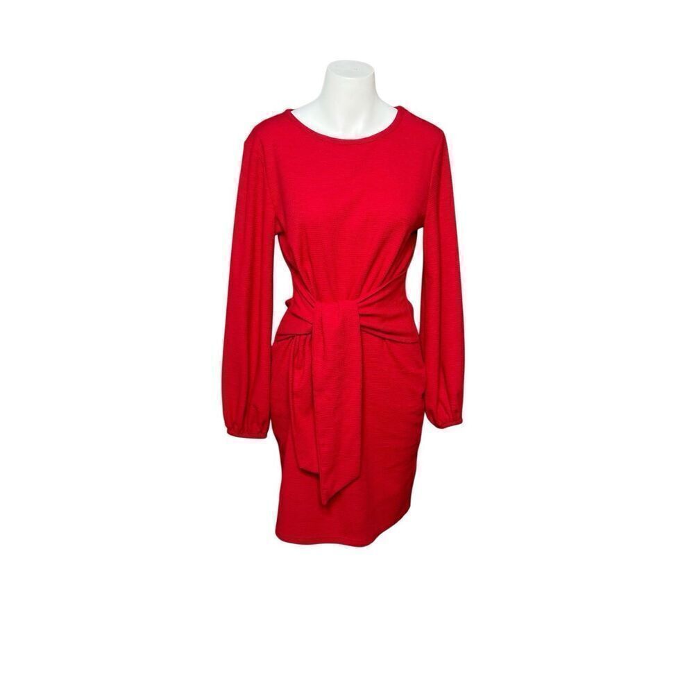 PrettyGarden NWT red long sleeve tie waist dress size M